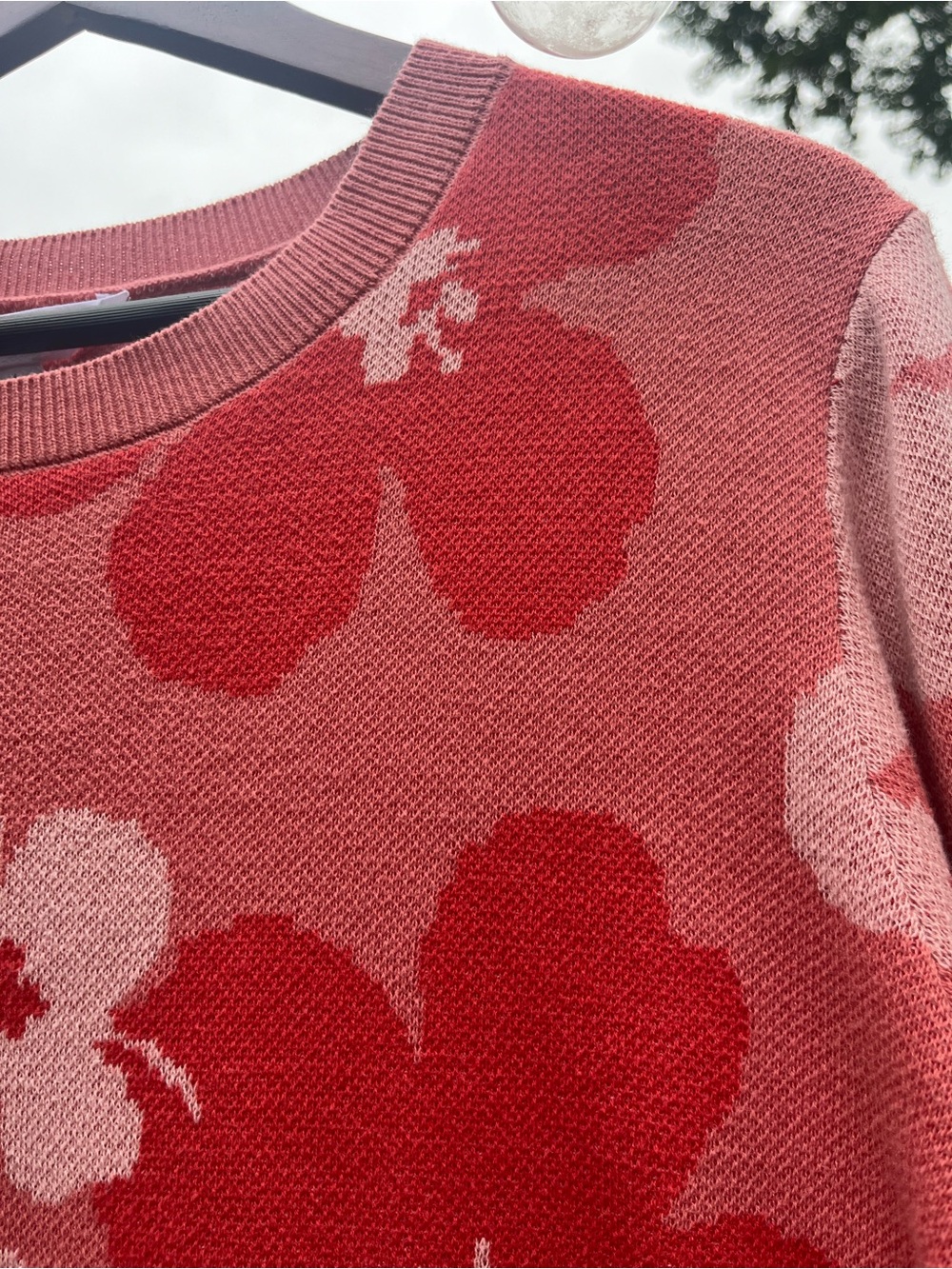 Time and Tru Red and Pink Floral Crew Neck Sweater